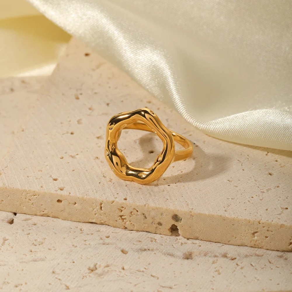 24K Gold Melted Circle Ring*Minimalist Ring*Waterproof Ring*Round Ring*
